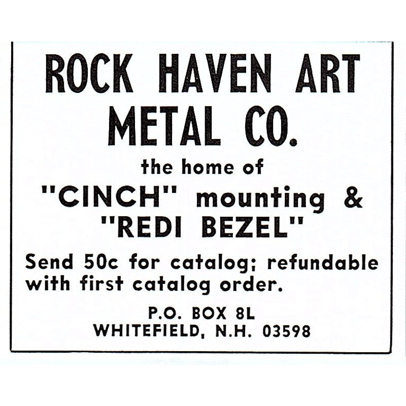 Rock Haven Art Metal Co Whitefield NH 1972 Ad AF8-M1
