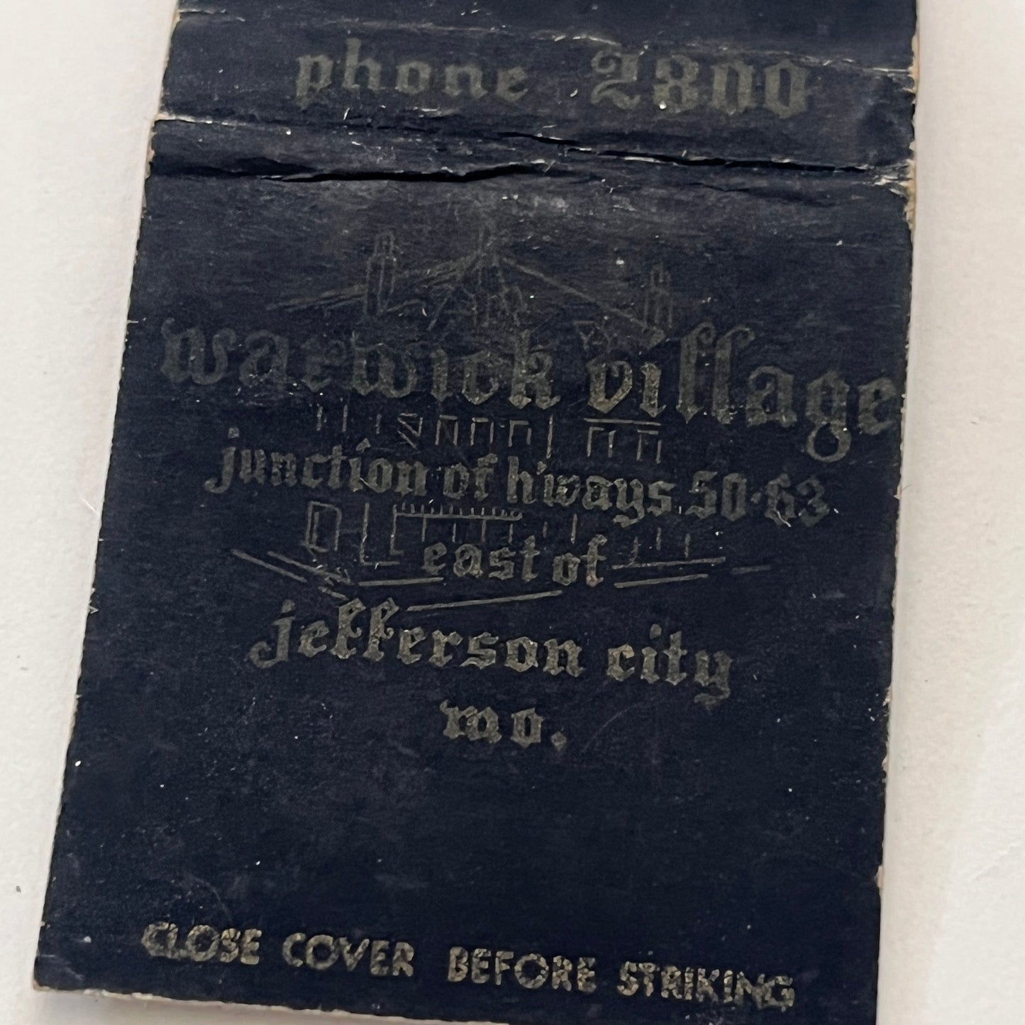 Warwick Village Jefferson City Missouri Vintage Matchbook Cover MM2-8