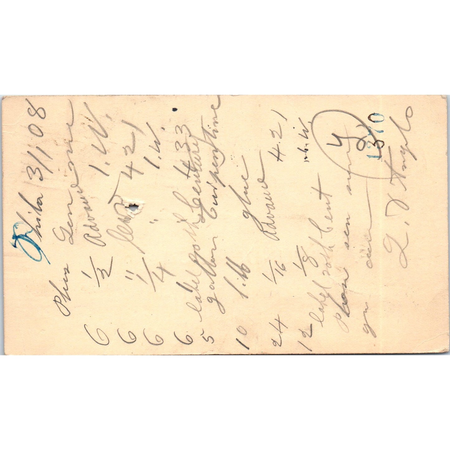 1908 F.J. Wunderlich Philadelphia PA Postal Mailing Card PE4