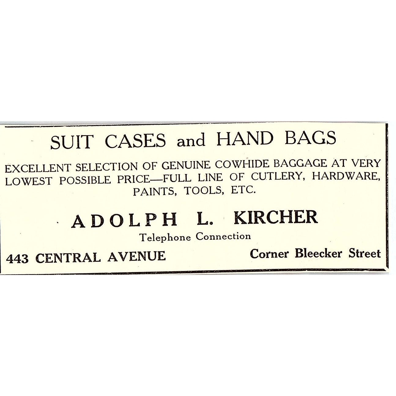 Adolph L Kircher Suit Cases & Hand Bags Jersey City NJ 1920s Ad AF3-8