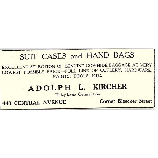 Adolph L Kircher Suit Cases & Hand Bags Jersey City NJ 1920s Ad AF3-8