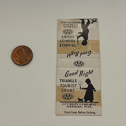 Triangle Tourist Court Meridian MS 1953 Matchcover Match Book AG3-S27