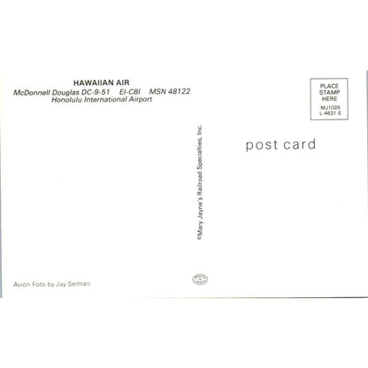Hawaiian Air McDonnell Douglas DC-9-51 EI-CBI Vintage Postcard PC3