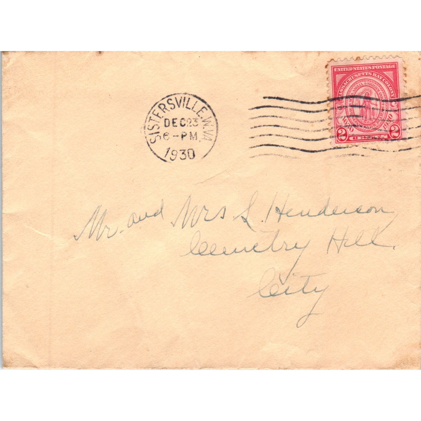 1930 Postal Cover Envelope Sistersville W VA Mr & Mrs S. Henderson AD8-Q2