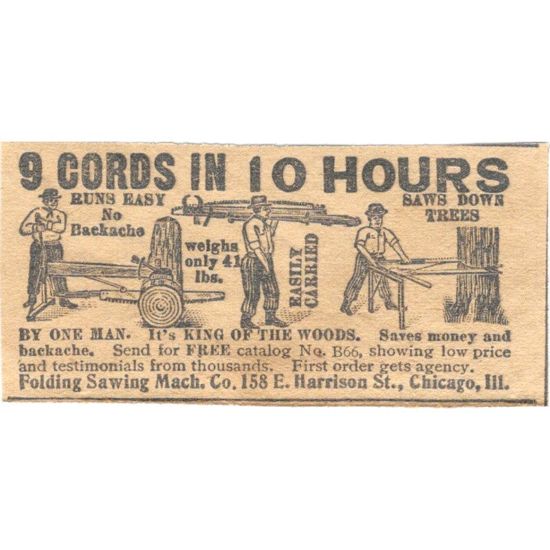 9 Cords in 10 Hours Folding Sawing Mach Co Chicago 1910 Magazine Ad AF1-SS6