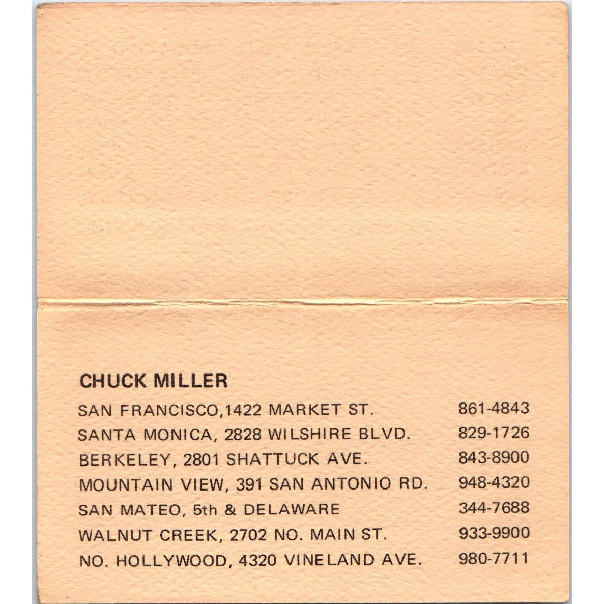 Pacific Stereo Chuck Miller San Francisco CA Vintage Business Card SD8-B20