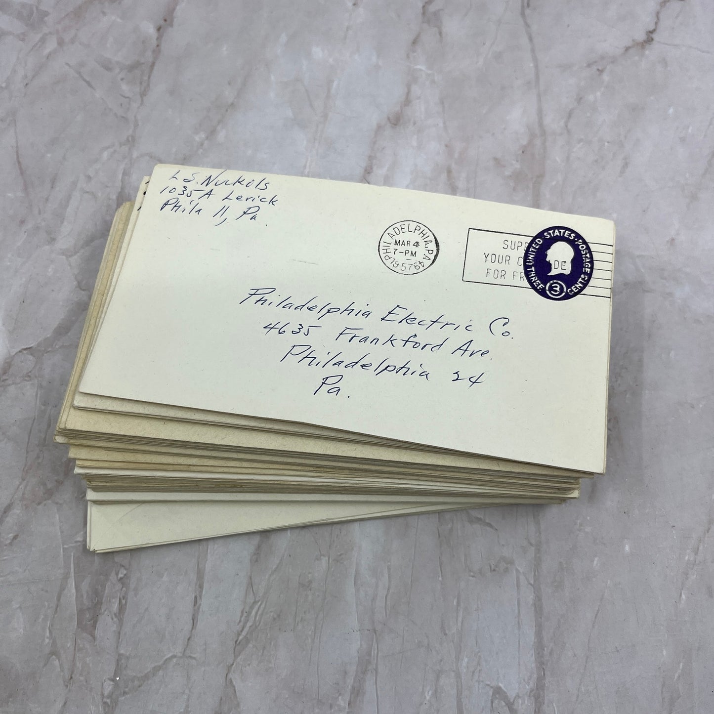 Huge Lot 50+ Philadelphia Electric Company 1957 Postal Cover Envelopes TG7-PEC2