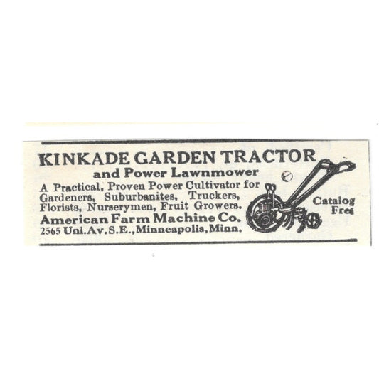 Kinkade Garden Tractor American Farm Machine Co Minneapolis MN 1924 Ad AG3-S4