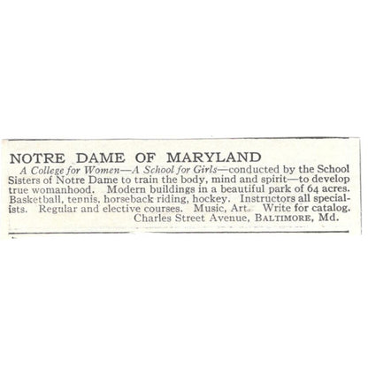 Notre Dame of Maryland Baltimore c1918 Original Magazine Advertisement AE5-SA5