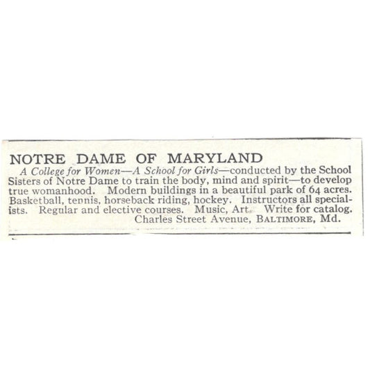 Notre Dame of Maryland Baltimore c1918 Original Magazine Advertisement AE5-SA5