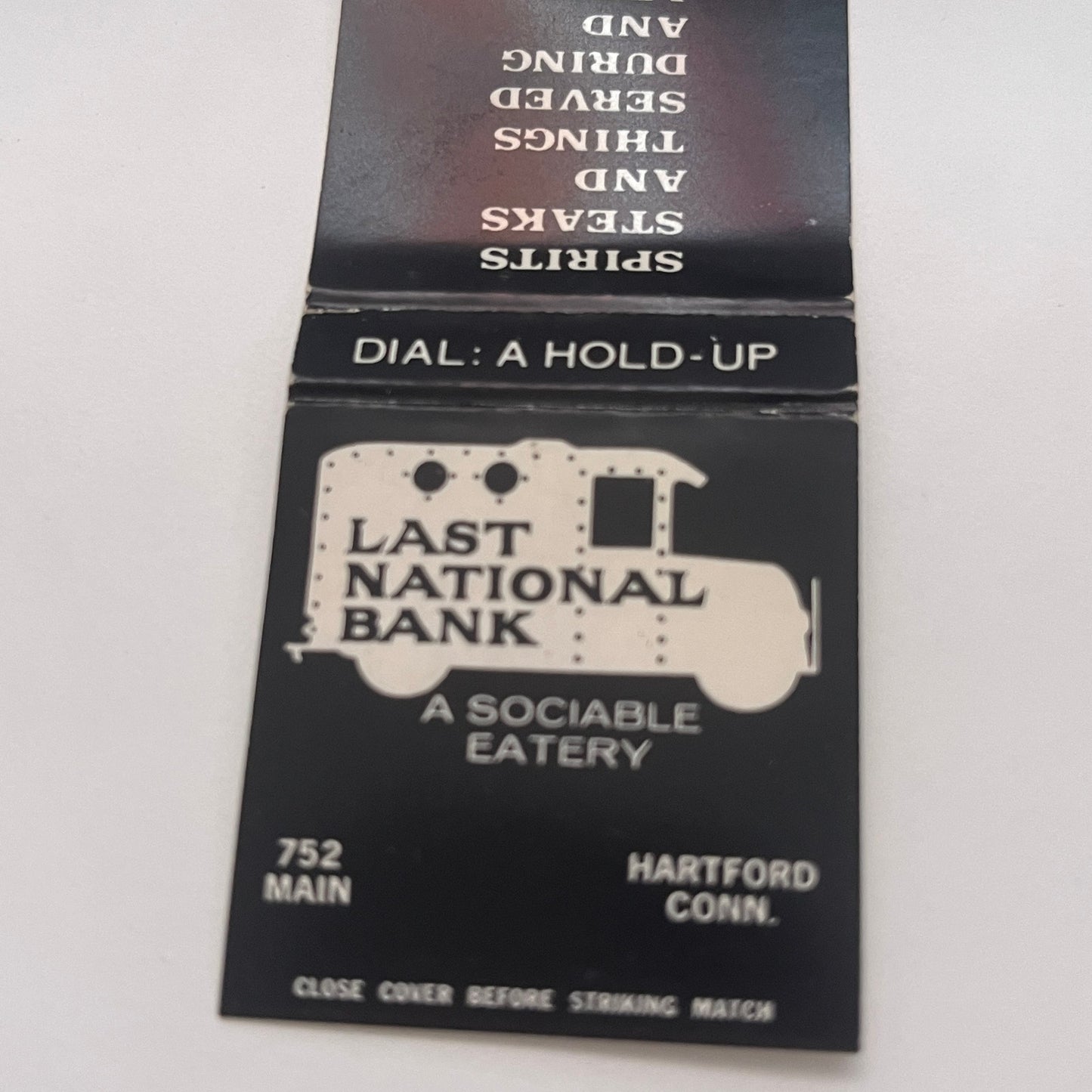 Last National Bank Sociable Eatery Hartford CT Vintage Matchbook Cover TB8-MB2-2