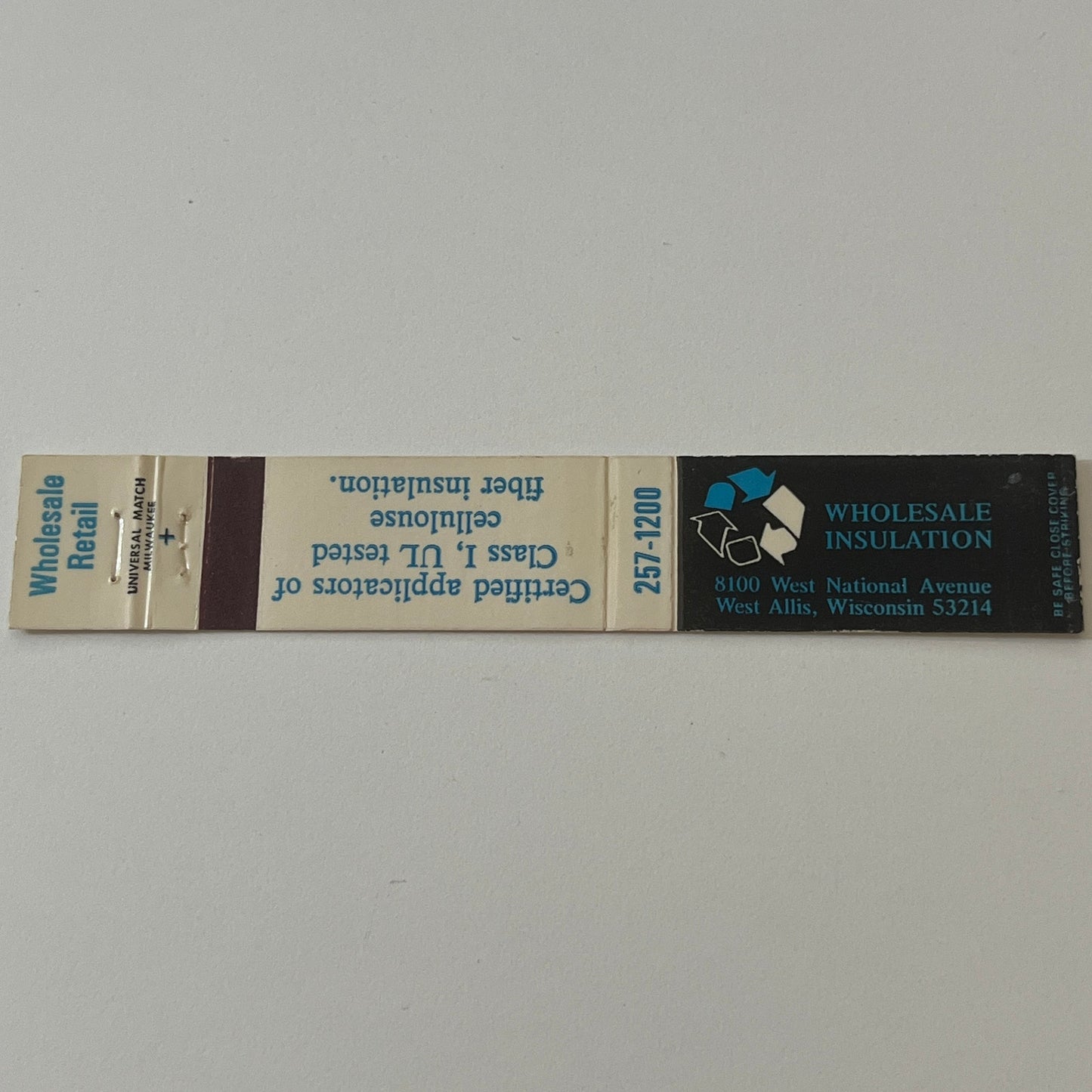 Wholesale Insulation West Allis WI Vintage Matchbook TB6-MB2-9