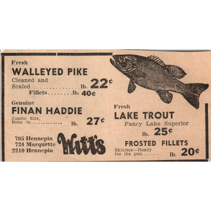 Witt's Fish Market Walleyed Pike 1935 Minneapolis Journal Advertisement AE7-H2