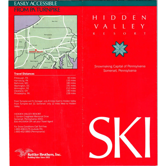 Vintage Hidden Valley Resort Skiing Somerset PA Fold Out Travel Brochure TH2-O2