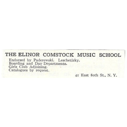 Elinor Comstock Music School NY c1918 Original Magazine Advertisement AE5-SA11