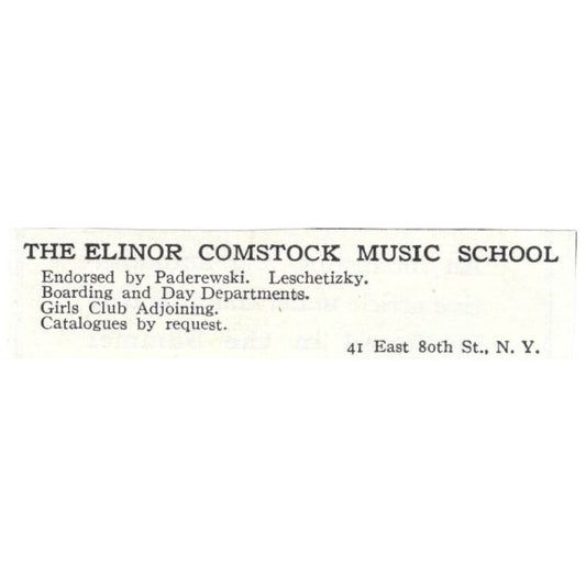 Elinor Comstock Music School NY c1918 Original Magazine Advertisement AE5-SA11