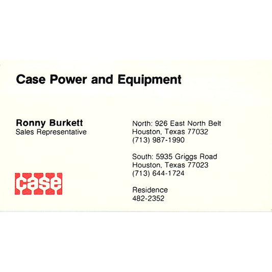 Case Power & Equipment Ronny Burkett Houston Texas Vintage Business Card SB4-B10