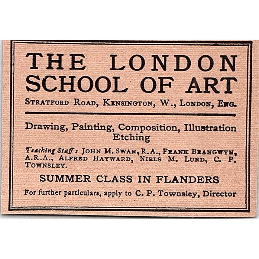 The London School of Art Summer Class in Flanders C.P. Townsley - 1908 Ad AF5-5