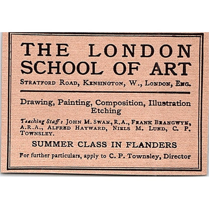 The London School of Art Summer Class in Flanders C.P. Townsley - 1908 Ad AF5-5