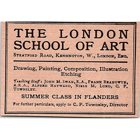 The London School of Art Summer Class in Flanders C.P. Townsley - 1908 Ad AF5-5