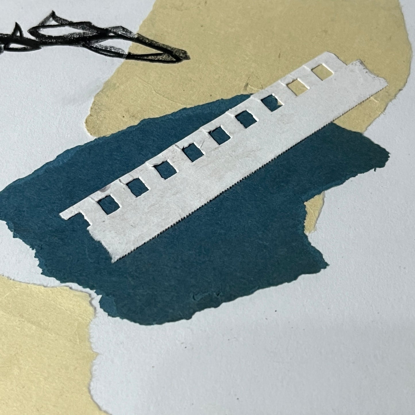 Original Framed Mixed Media Abstract Art Collage 7x9 "Navy Construct III"