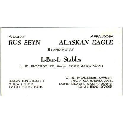 L-Bar-L Stables Jack Endicott C.S. Holmes Long Beach Vintage Business Card SD8-B15