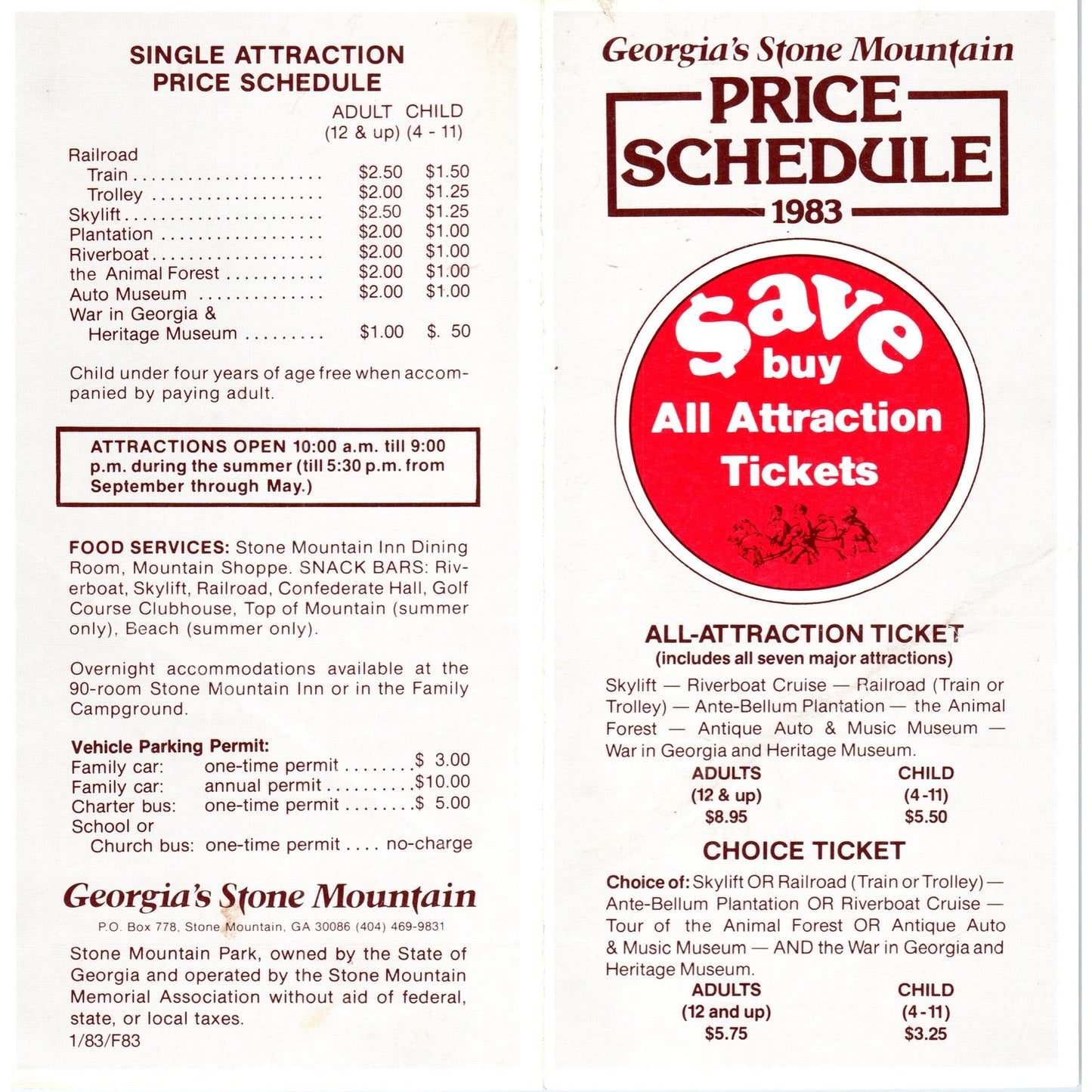 Vintage Georgia's Stone Mountain Price Schedule Fold Out Travel Brochure H5-5