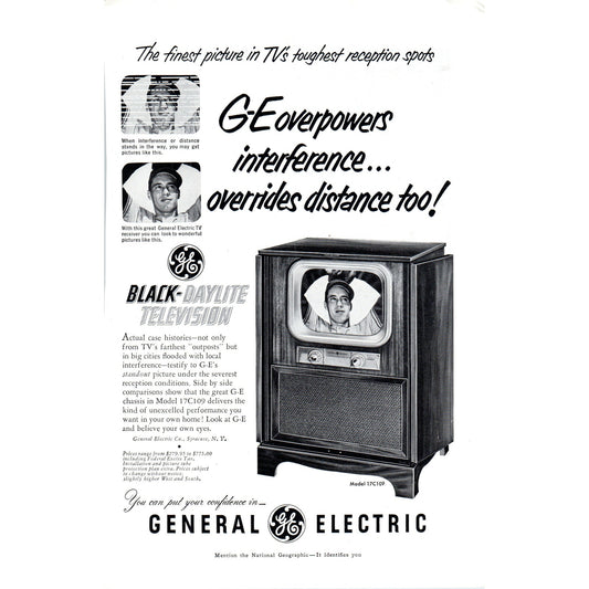 GE General Electric Cabinet Television TV Teleset - Vintage Magazine Ad D20