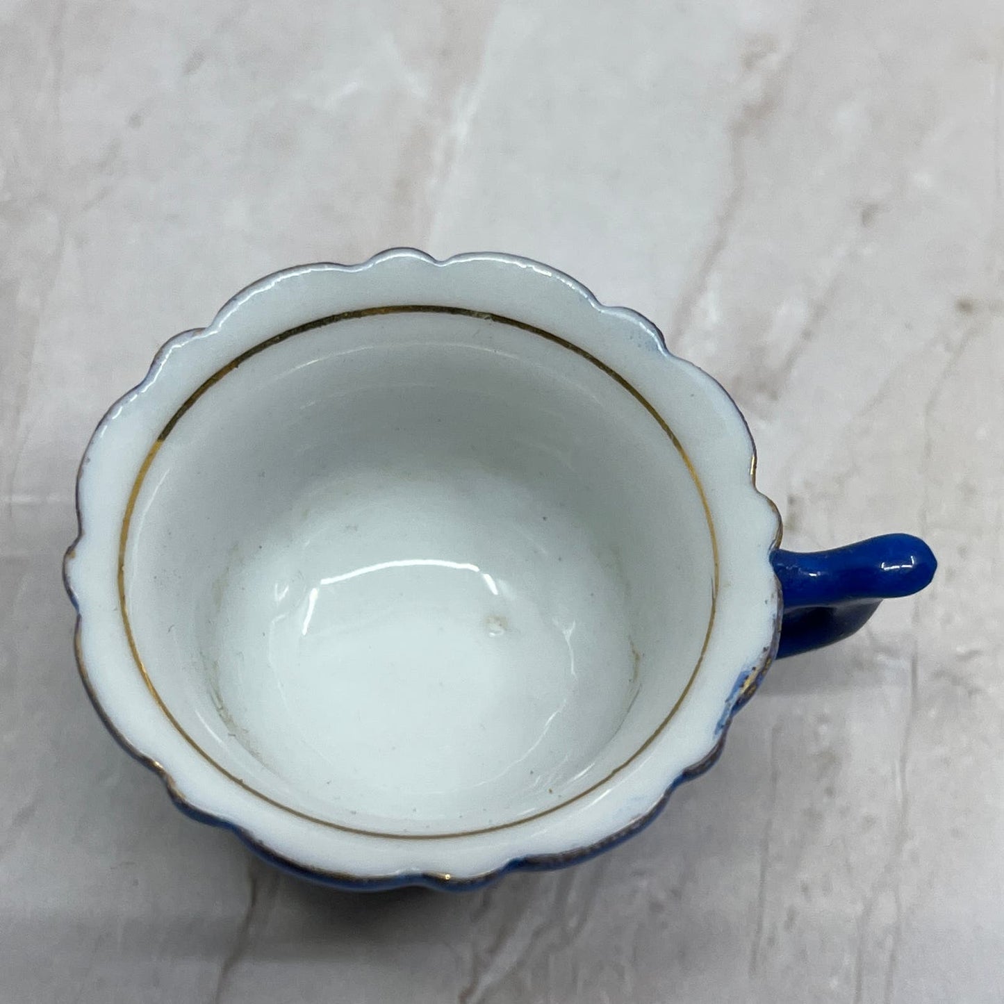 Vintage Miniature Porcelain Tea Cup Blue and Pink Floral Gold Trim Japan SB8