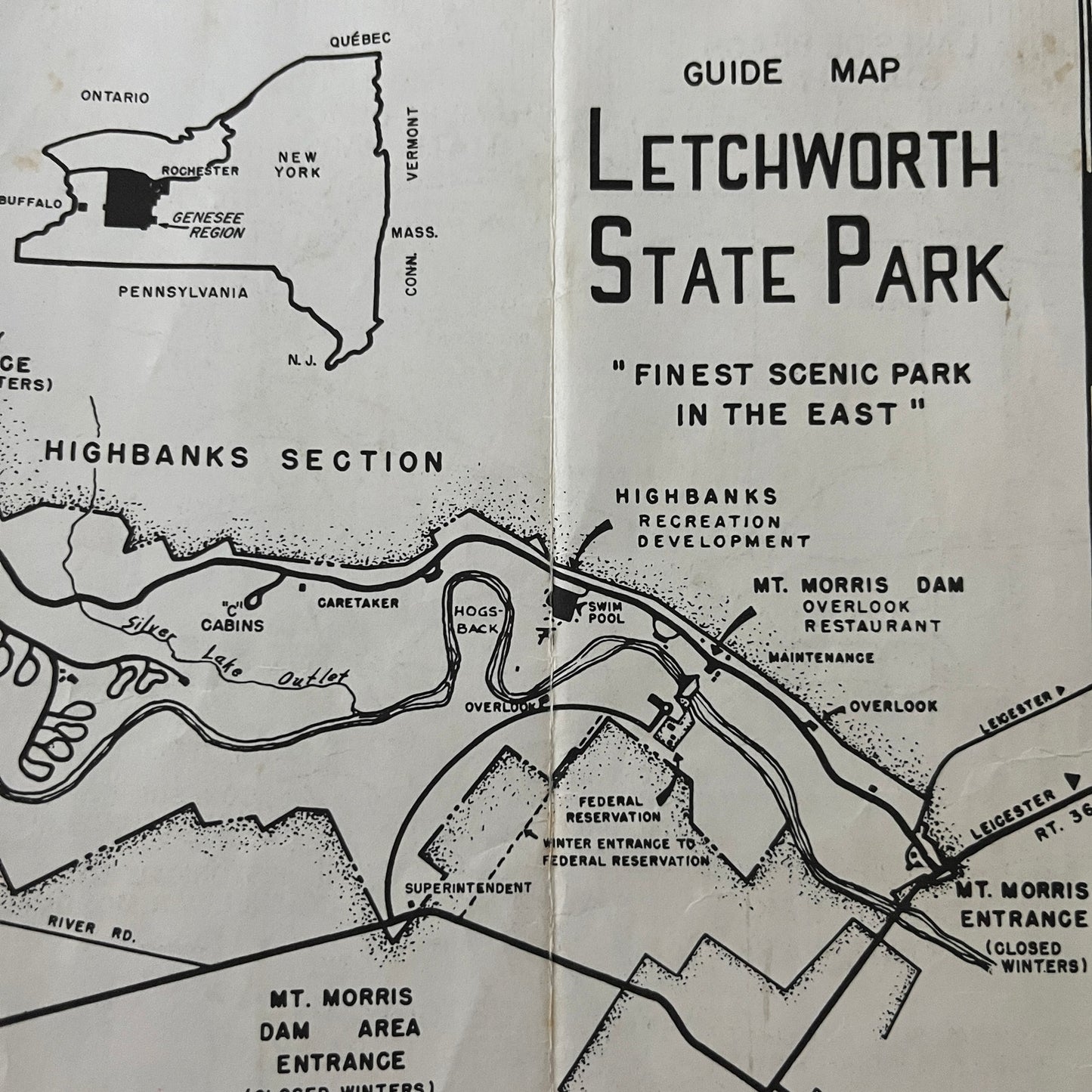 1969 Letchworth State Park Guide Map Castile NY TH9-TM1