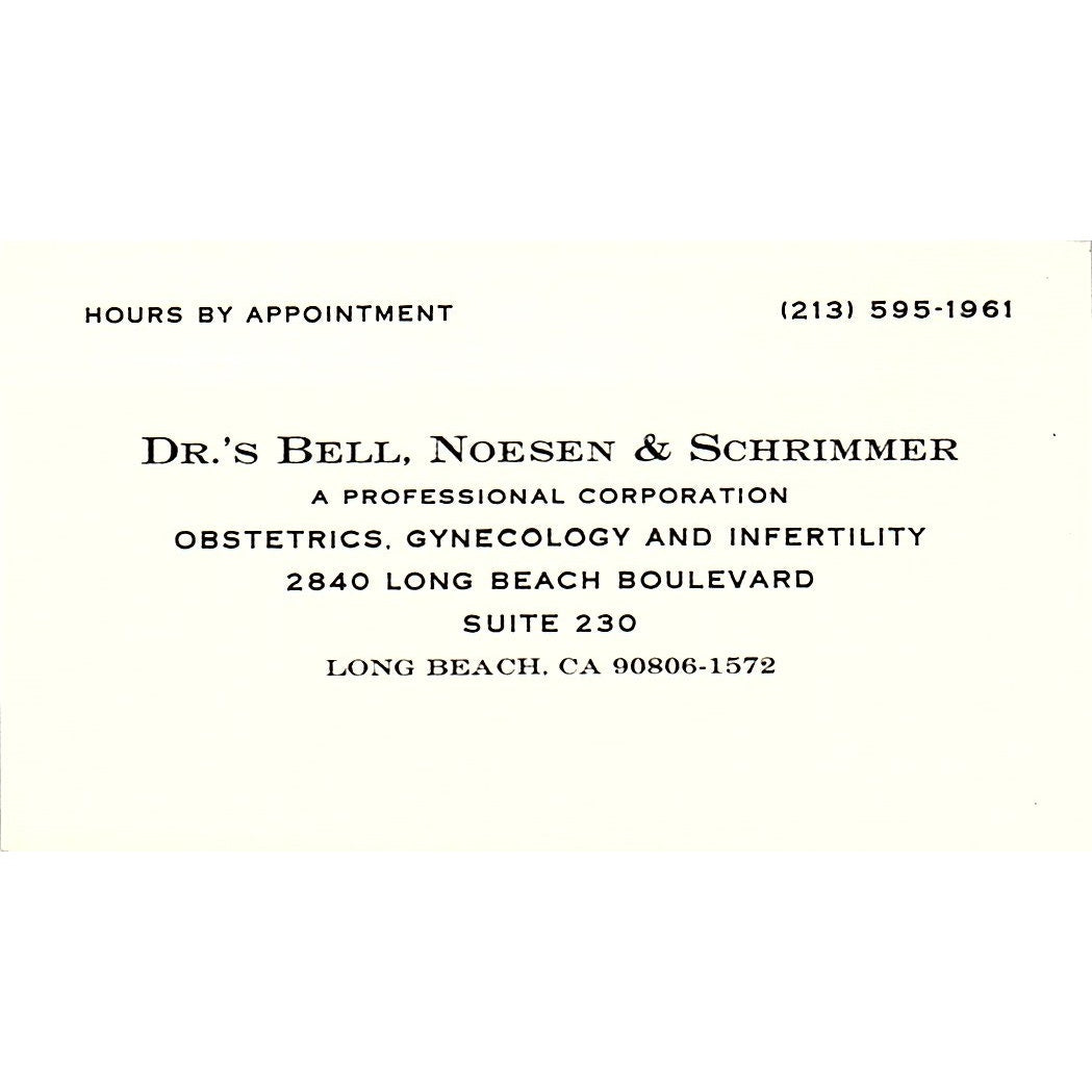 Obstetrics Gynecology and Infertility Bell Schrimmer LBC CA Business Card SF3-B9