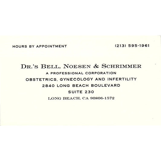 Obstetrics Gynecology and Infertility Bell Schrimmer LBC CA Business Card SF3-B9