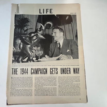 The 1944 Presidential Campaign Gets Underway 3 Pages WWII Era Article V30-1