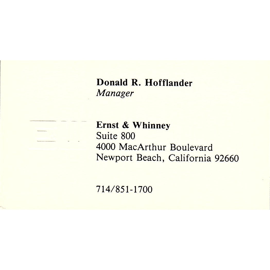Donald R Hofflander E&W Ernst & Whitney Houston CPA Houston Business Card SD9-B1