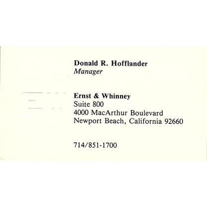 Donald R Hofflander E&W Ernst & Whitney Houston CPA Houston Business Card SD9-B1