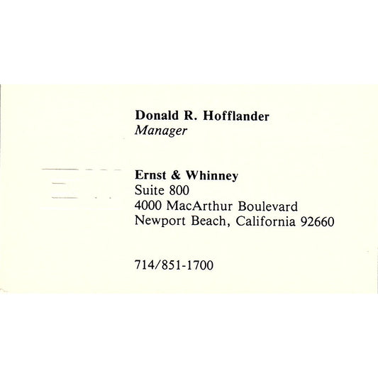 Donald R Hofflander E&W Ernst & Whitney Houston CPA Houston Business Card SD9-B1