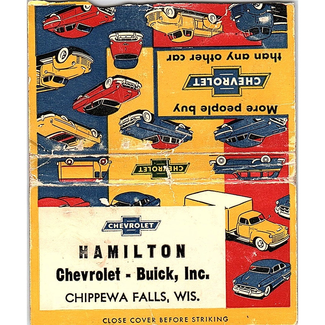 Hamilton Chevrolet Buick Chippewa Falls WI Vintage Large Matchbook Cover ML1-7