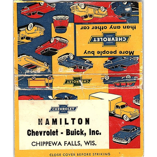 Hamilton Chevrolet Buick Chippewa Falls WI Vintage Large Matchbook Cover ML1-7