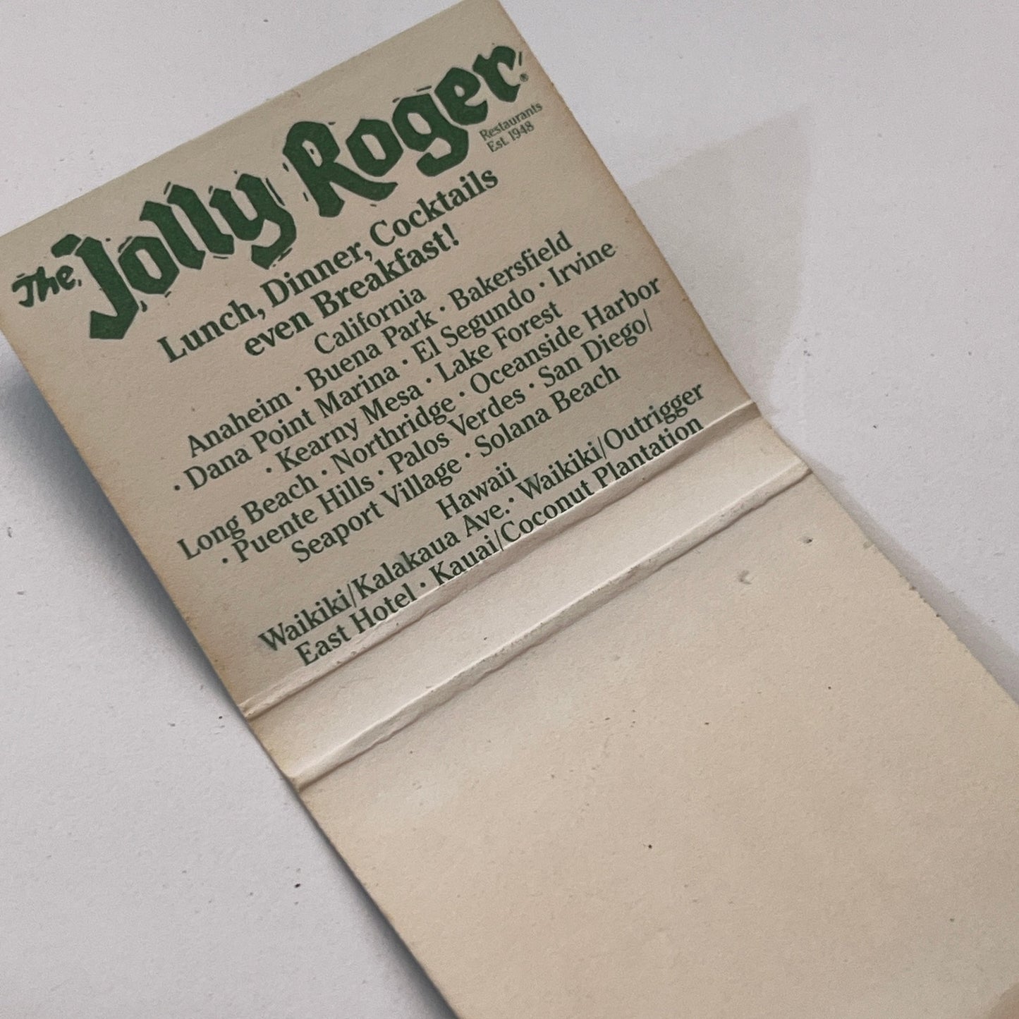 Jolly Roger Restaurants 40 Year Anniversary Vintage Matchbook Cover TB6-MB1-9