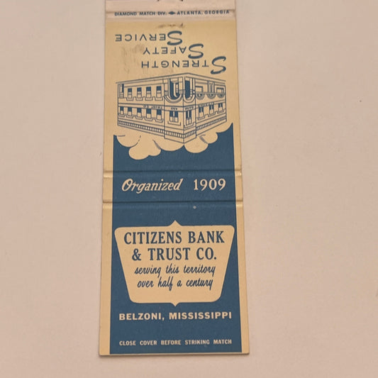 Citizens Bank & Trust Co Belzoni Mississippi Vintage Matchbook Cover MB59-2