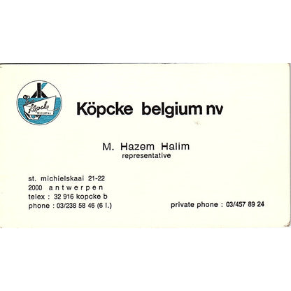 Köpcke Belgium NV M. Hazem Halim Antwerp Vintage Business Card SC9-B6