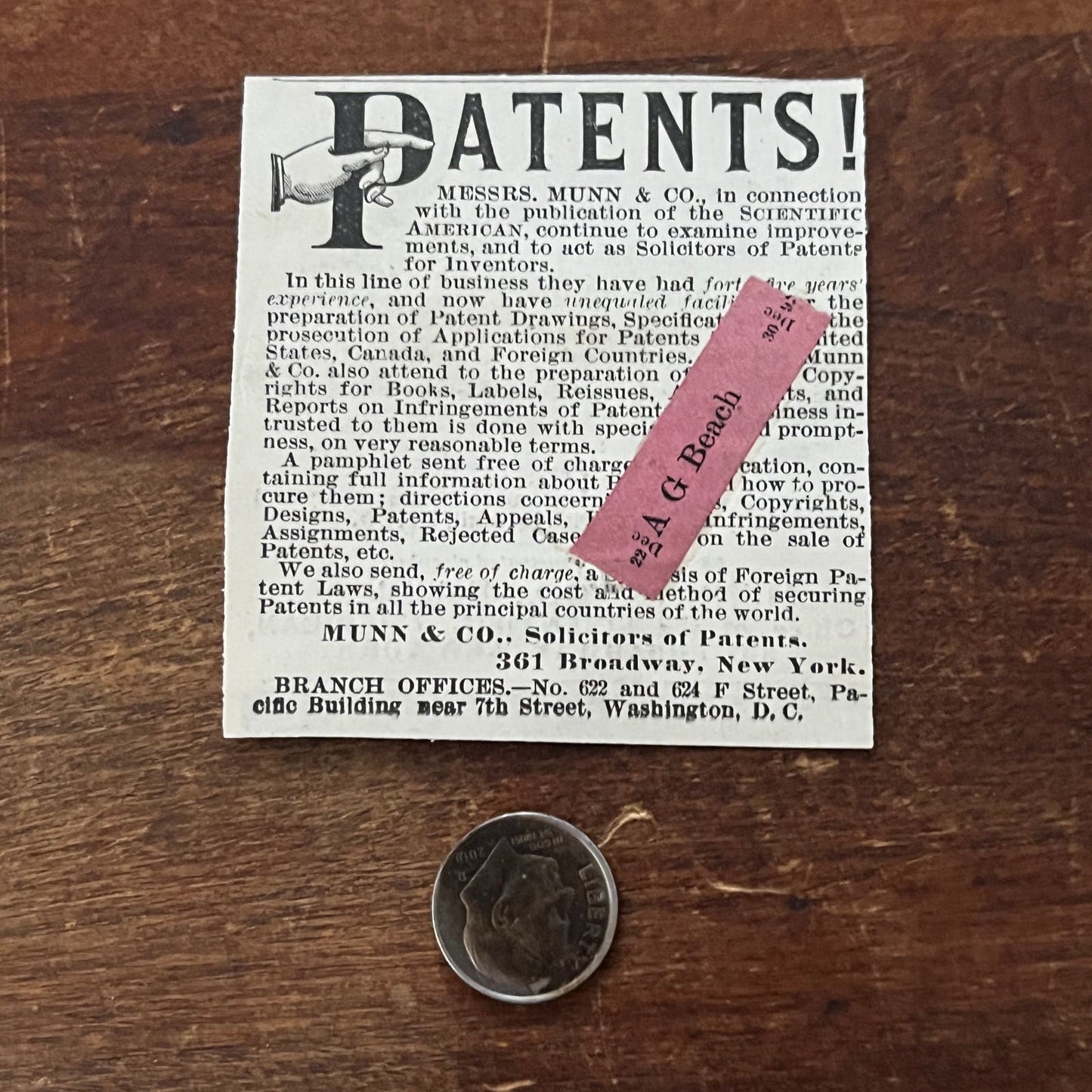 Messrs. Munn and Co. Solicitors of Patents Original Advertisement AD8-P29