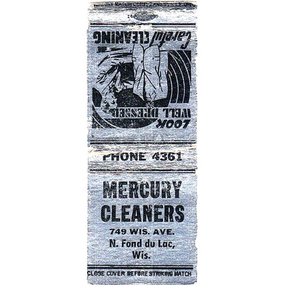 Mercury Cleaners Fond Du Lac WI Vintage Matchbook Cover SC7-Y9