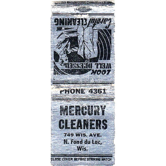 Mercury Cleaners Fond Du Lac WI Vintage Matchbook Cover SC7-Y9