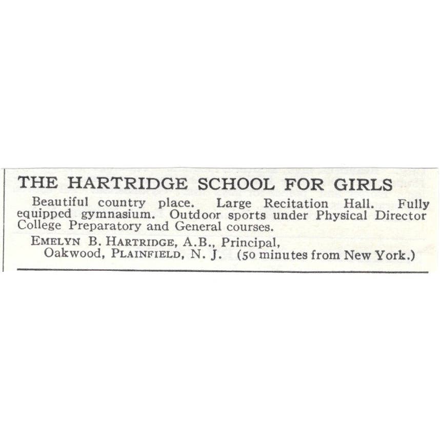 Emelyn B. Hartridge School for Girls Plainfield NJ c1918 Advertisement AE5-SA8