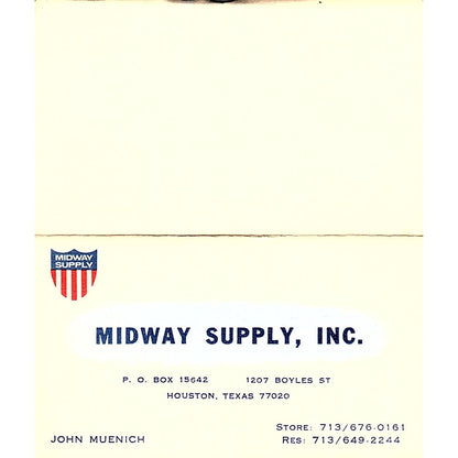 Midway Supply Inc John Muenich Houston Texas Vintage Business Card SB4-B11