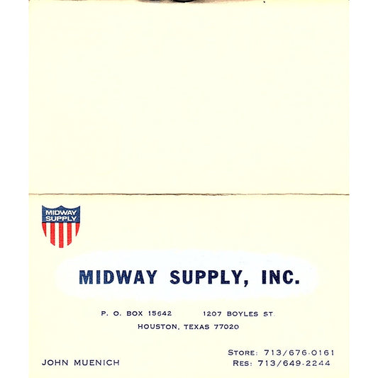 Midway Supply Inc John Muenich Houston Texas Vintage Business Card SB4-B11