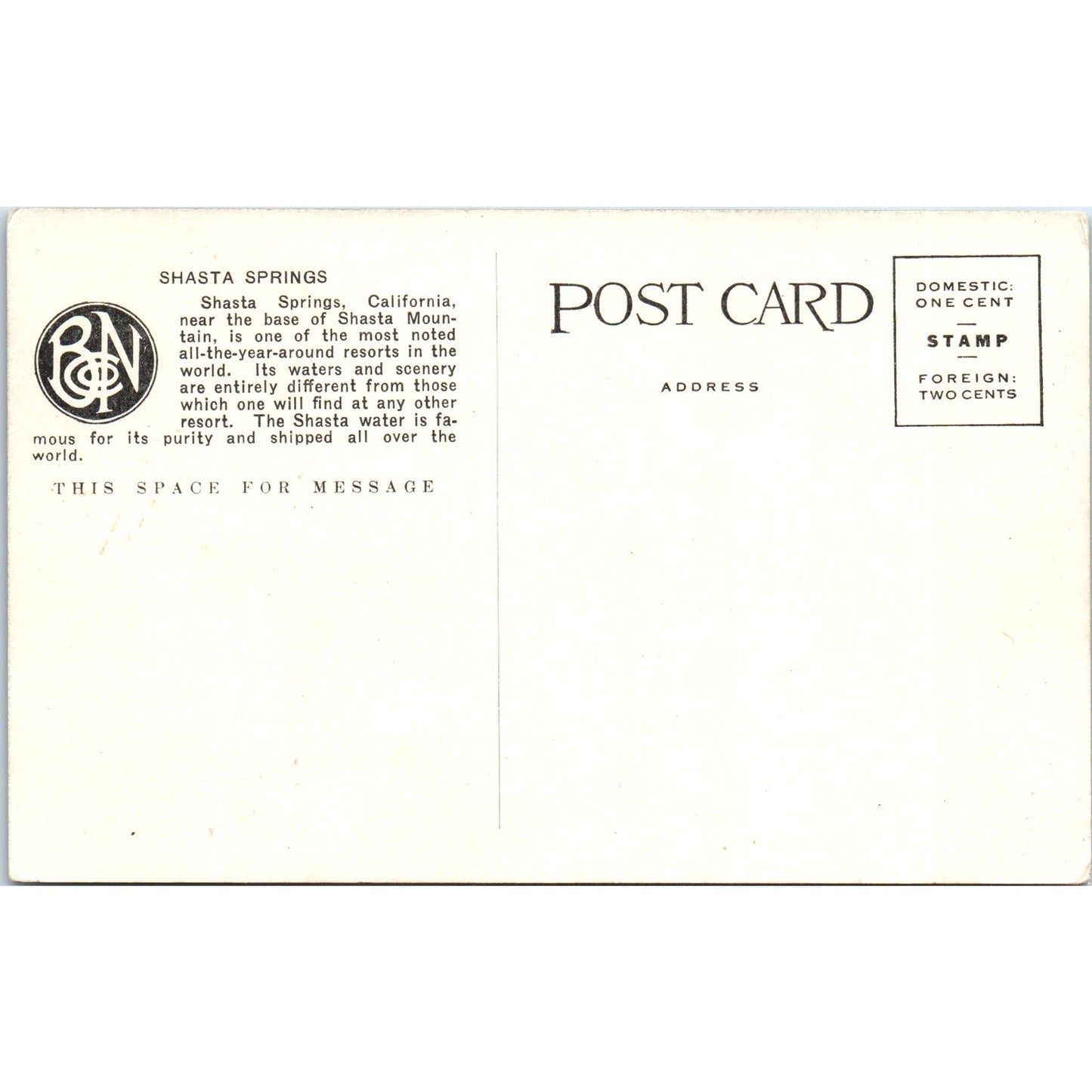 Shasta Springs California Southern Pacific Shasta Route Antique Postcard AF2-A4