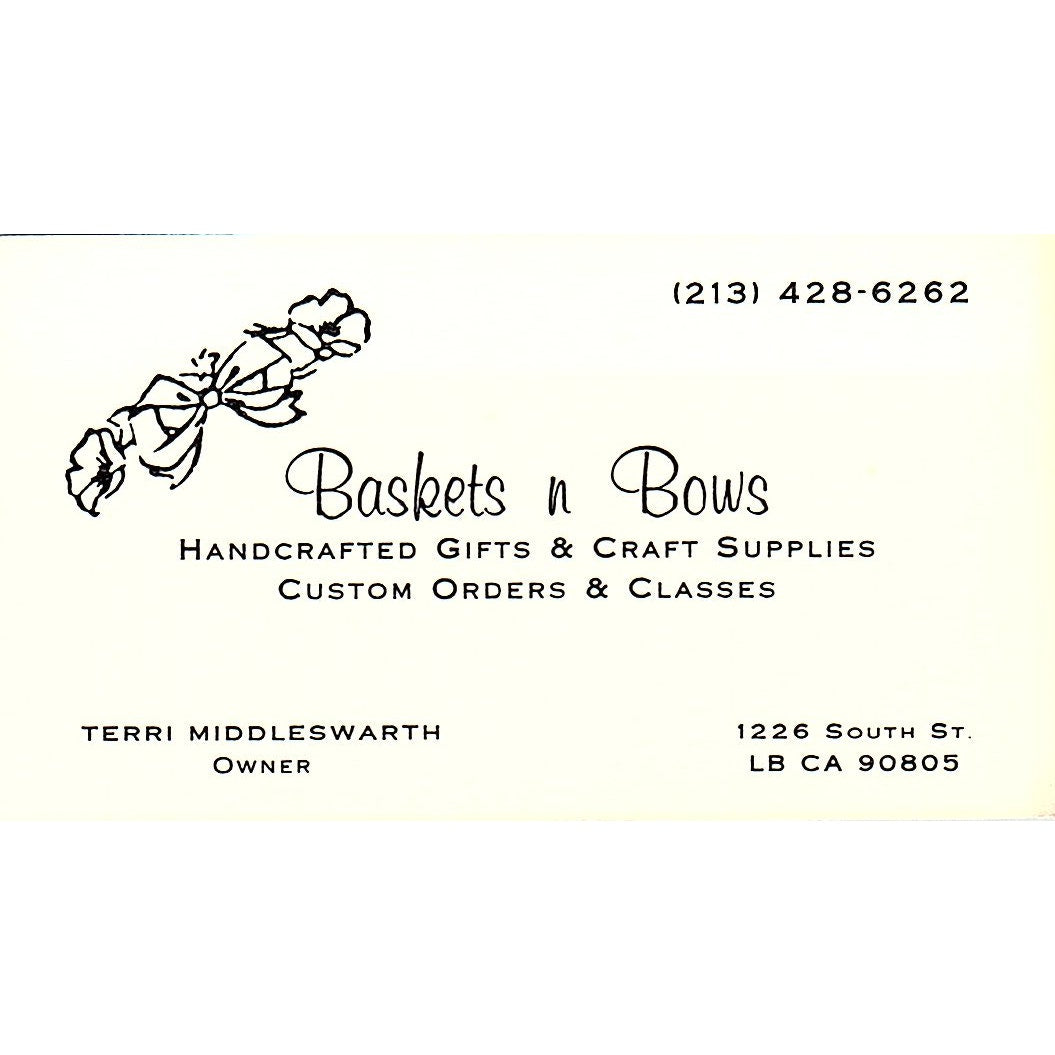 Terri Middleswarth Baskets n Bows Long Beach Vintage Business Card SC9-B7