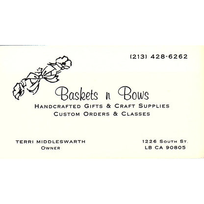 Terri Middleswarth Baskets n Bows Long Beach Vintage Business Card SC9-B7
